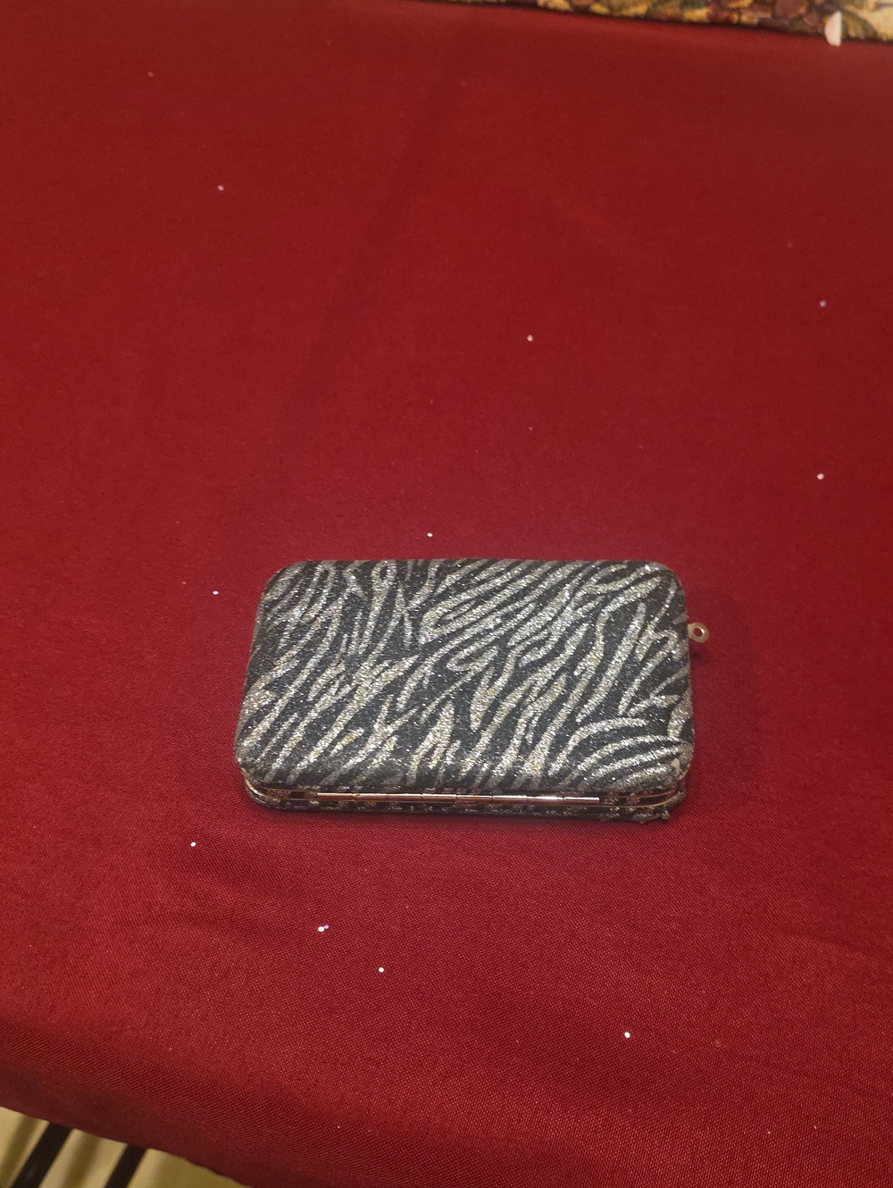 Glitter Zebra Print Compact Clutch Wallet - Black and Silver